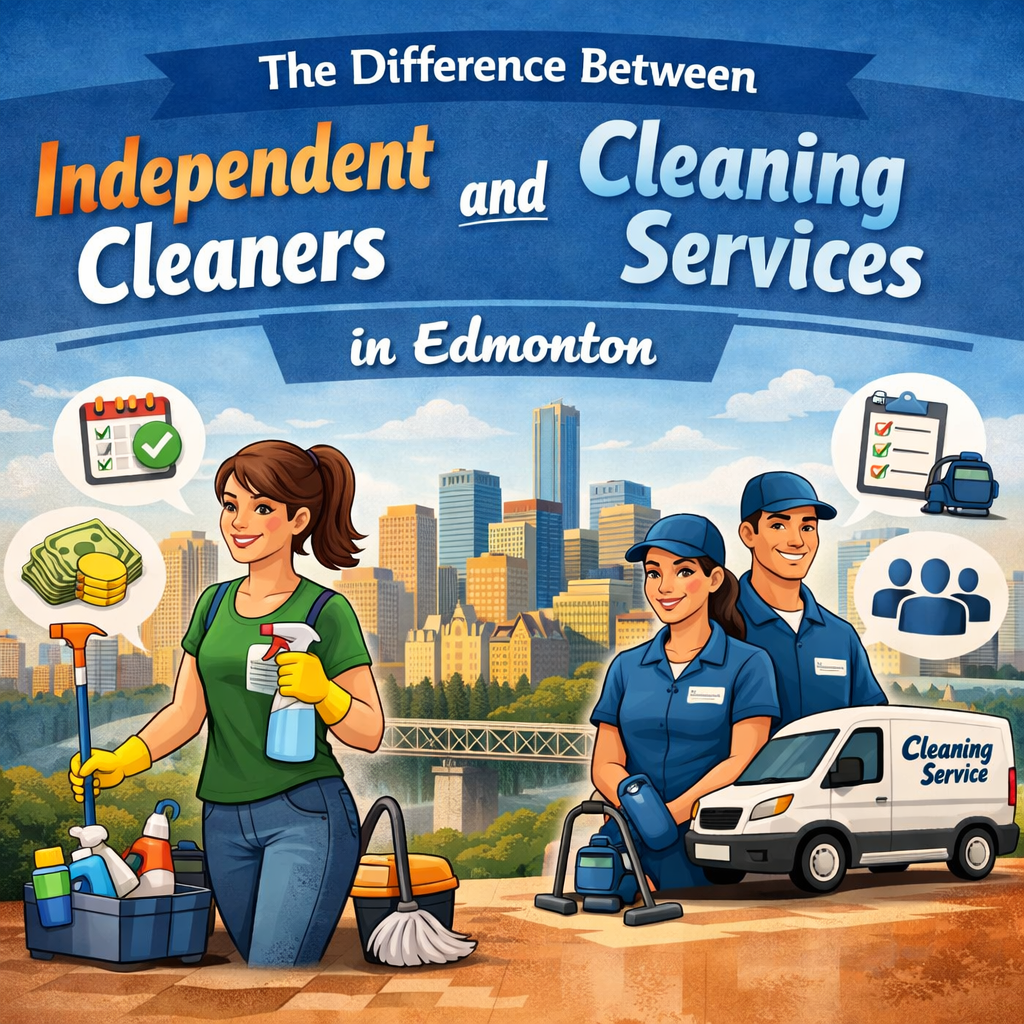 An image for a blog titled The Difference Between Independent Cleaners and Cleaning Services in Edmonton
