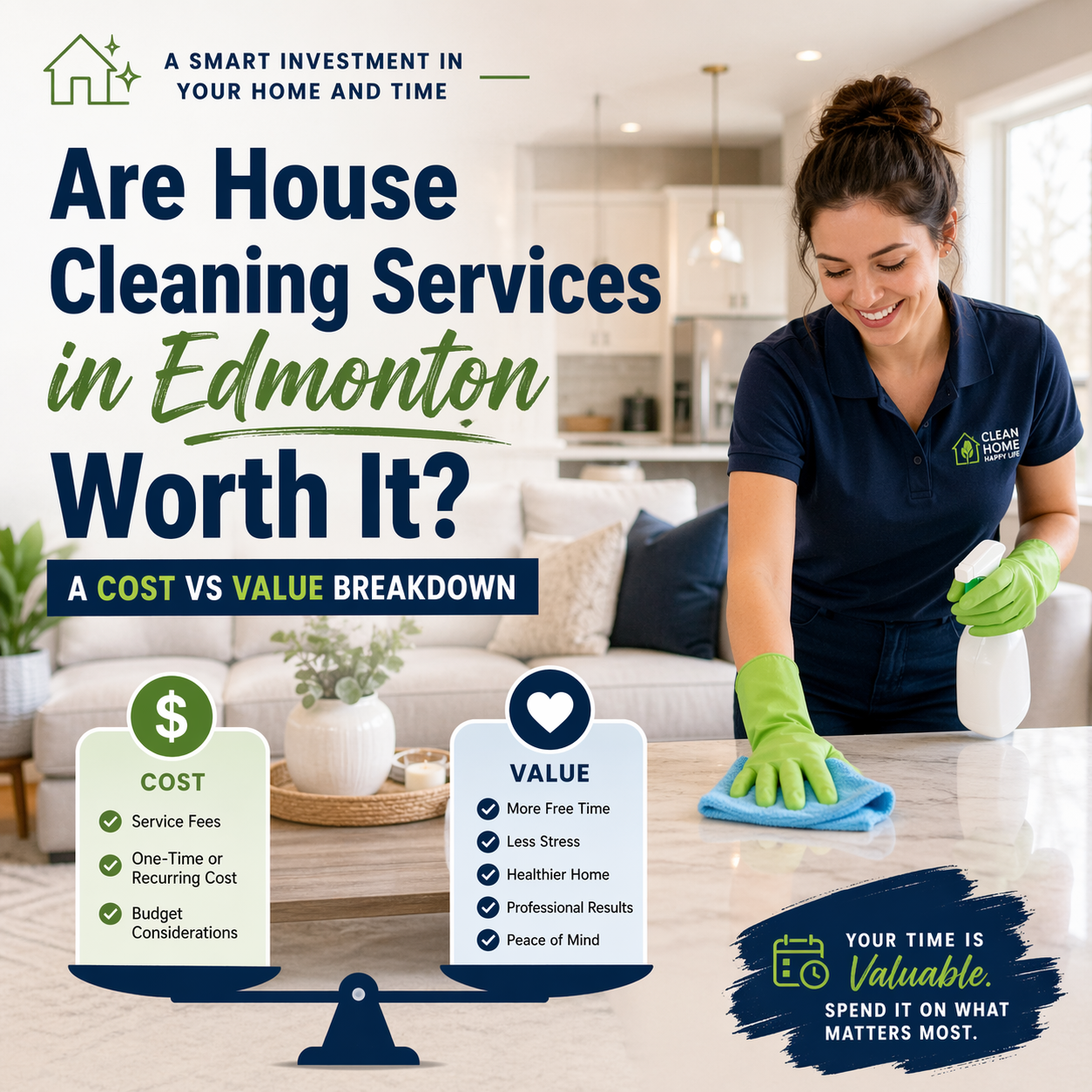 An image for a blog titled Are House Cleaning Services in Edmonton Worth It? A Cost vs Value Breakdown