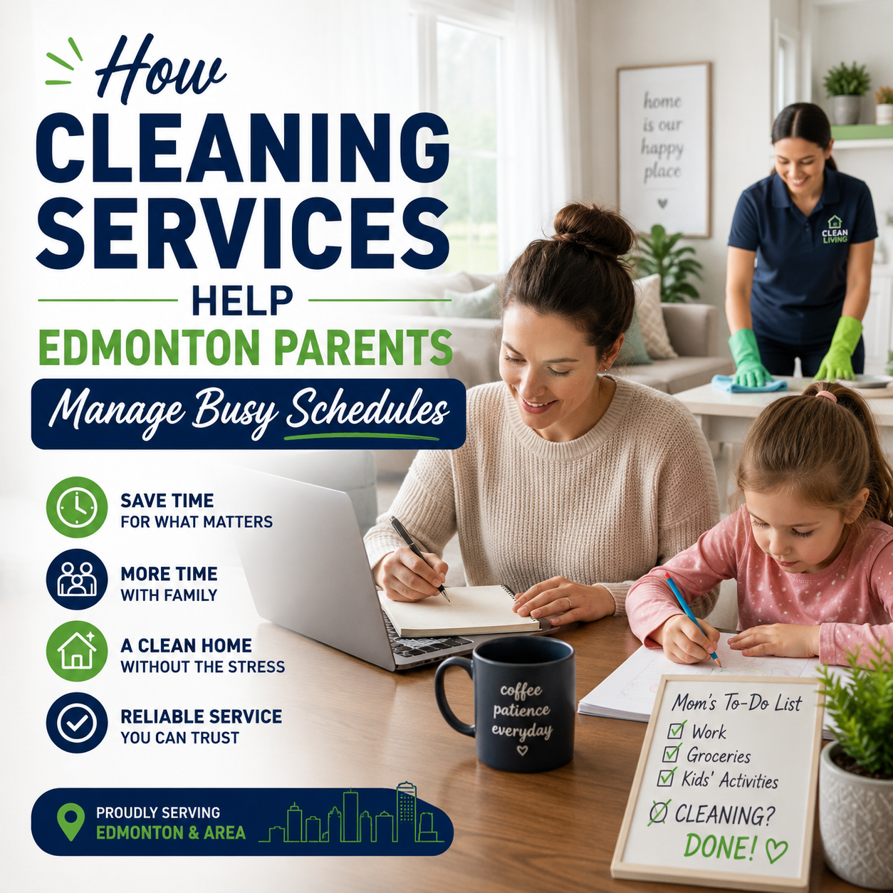 An image for a blog titled How Cleaning Services Help Edmonton Parents Manage Busy Schedules