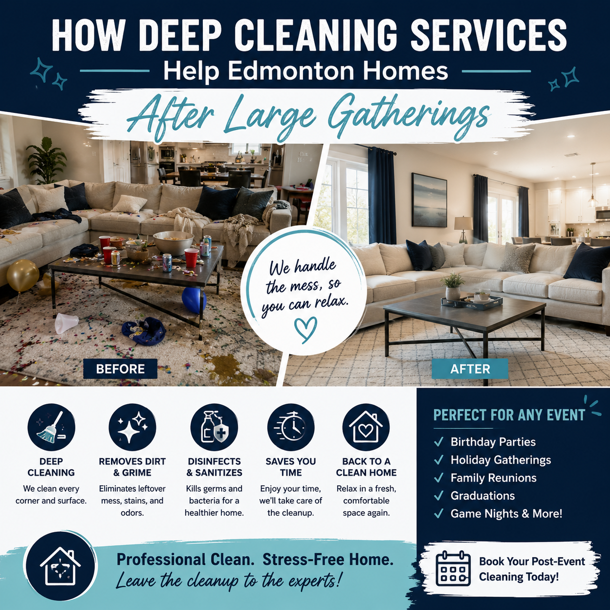 An image for a blog titled How Deep Cleaning Services Help Edmonton Homes After Large Gatherings