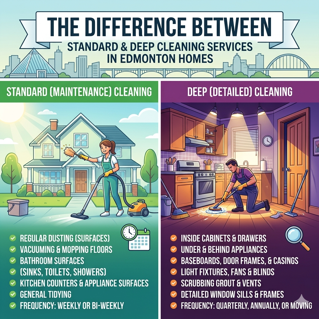 An image for a blog titled The Difference Between Standard and Deep Cleaning Services in Edmonton Homes