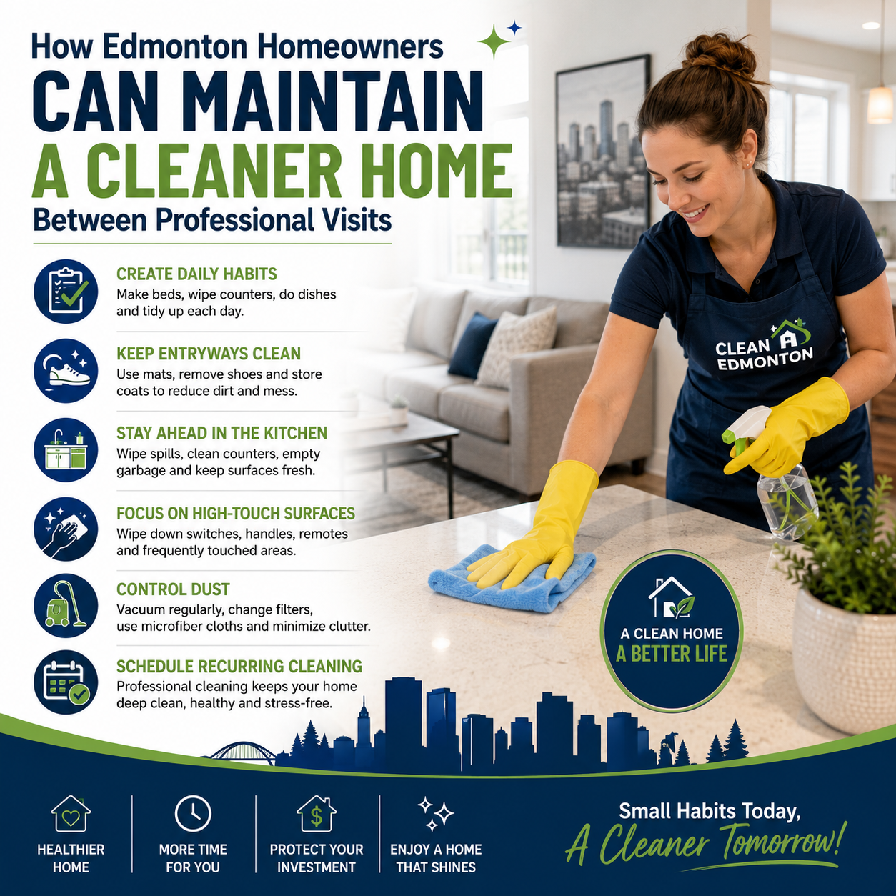 An image for the blog titled How Edmonton Homeowners Can Maintain a Cleaner Home Between Professional Visits