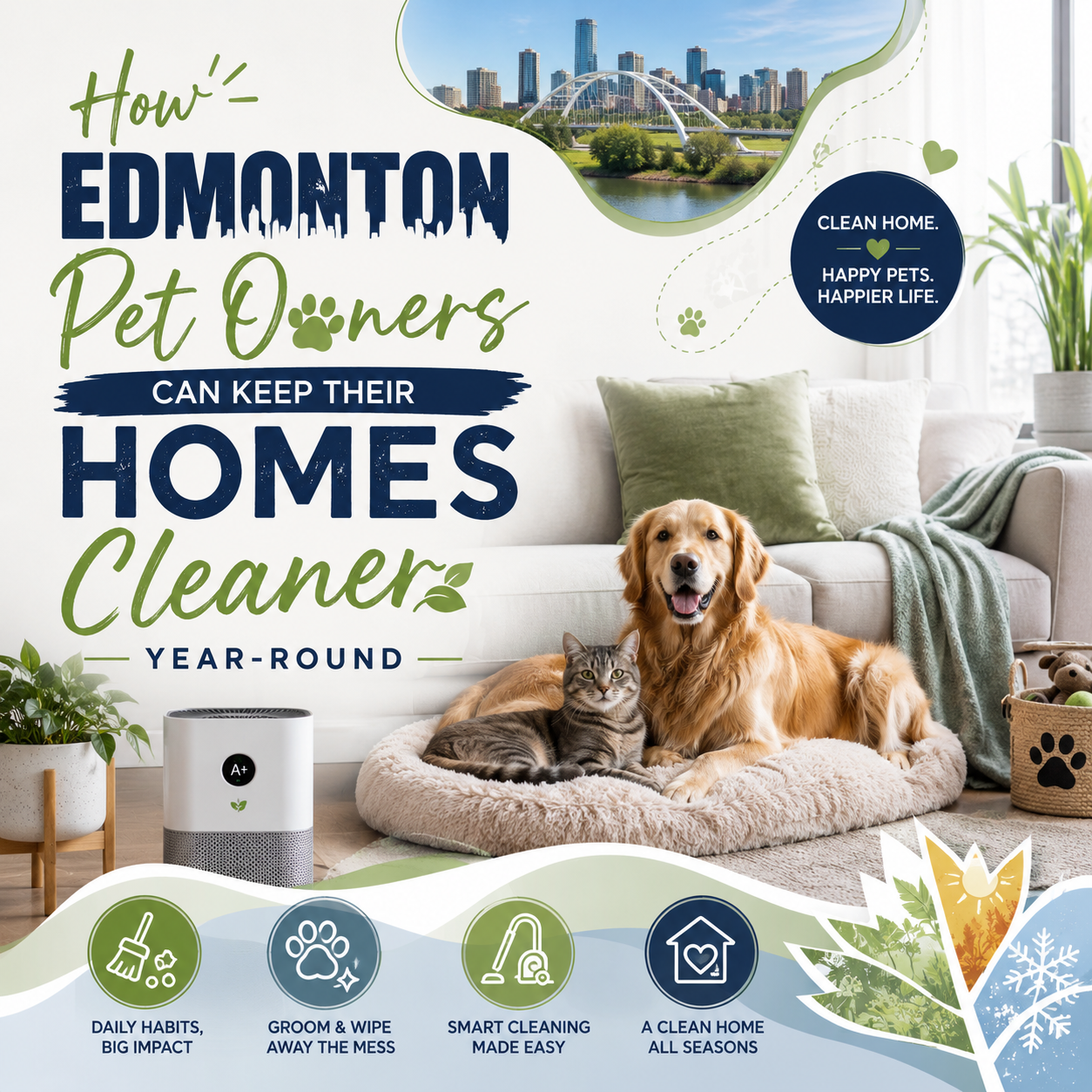 An image for a blog titled How Edmonton Pet Owners Can Keep Their Homes Cleaner Year-Round
