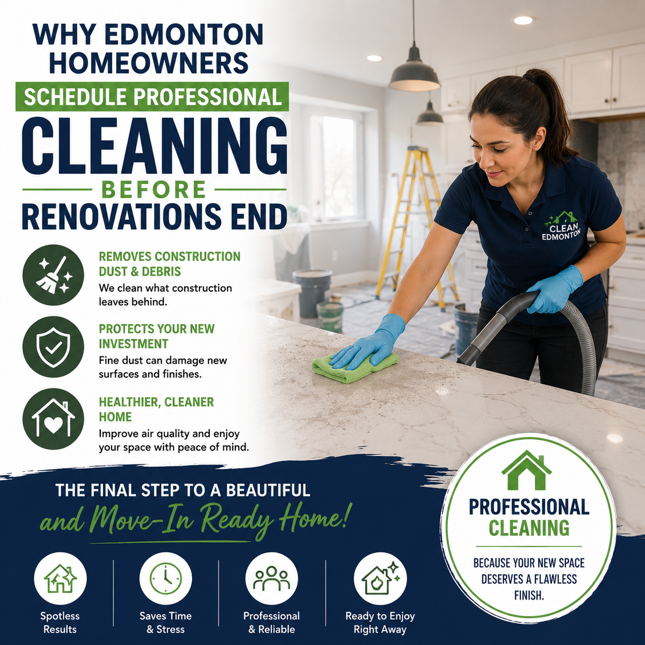 An image for a blog titled Why Edmonton Homeowners Schedule Professional Cleaning Before Renovations End