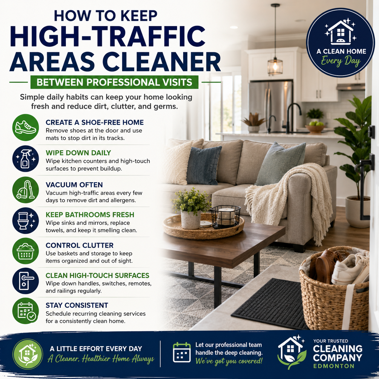 An image for the blog titled How to Keep High-Traffic Areas Cleaner Between Professional Visits