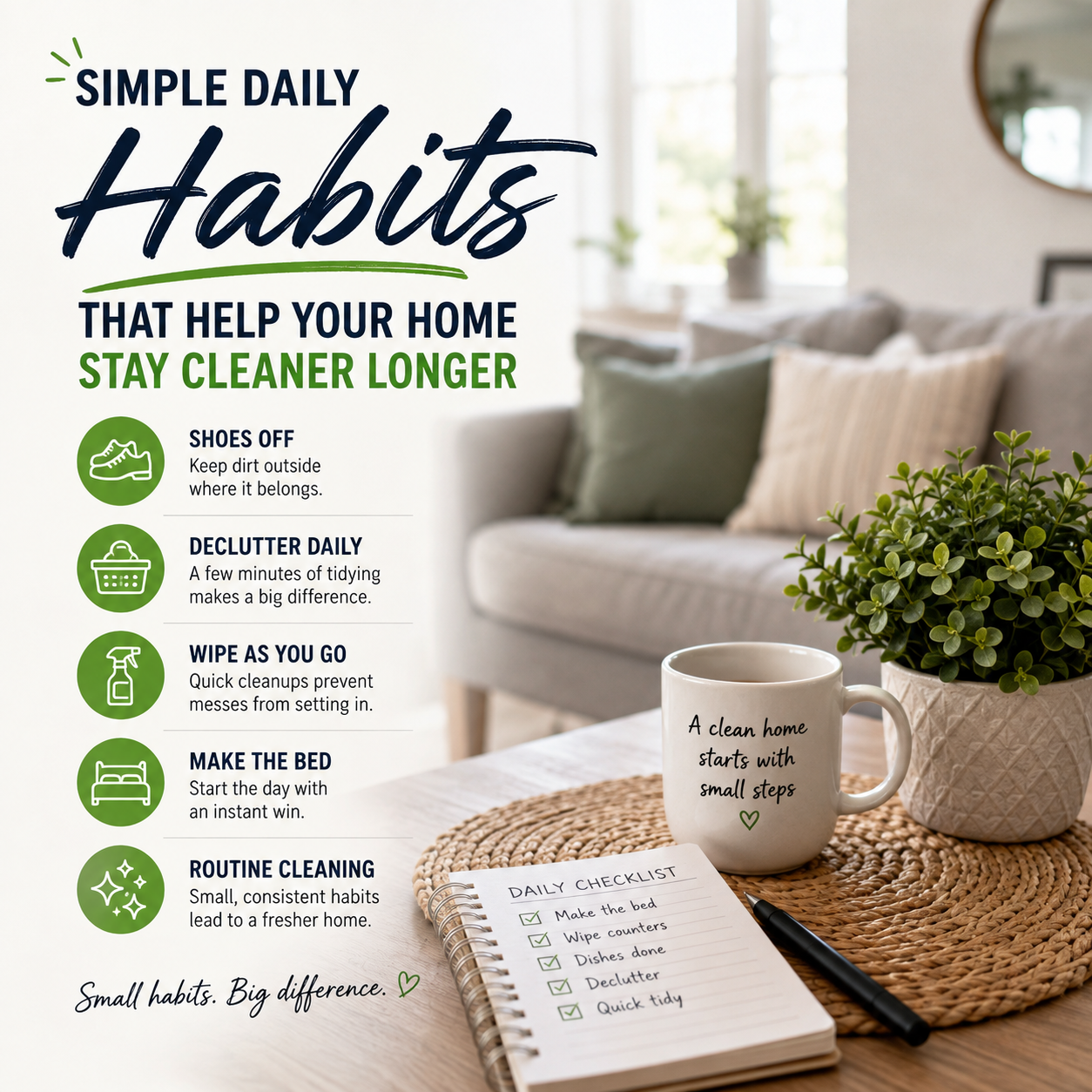 An image for a blog titled Simple Daily Habits That Help Your Home Stay Cleaner Longer